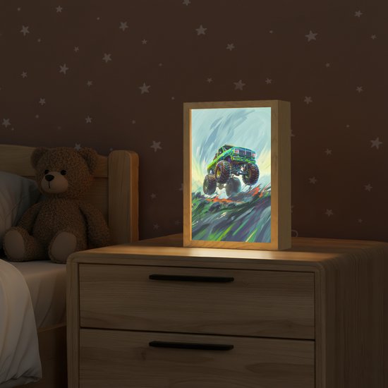 Nachtlampje 20x30 cm - Kinder lampje - Monstertruck - Auto - Jongens - Groen - Tafellamp kinderkamer - Slaapkamer lamp - Bedlamp kinderen - Kinderlampje stopcontact - Wandlamp babykamer - Nachtlampjes van Merkloos — afbeelding 2