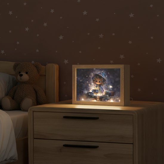 Nachtlampje 20x15 cm - Kinder lampje - Meisje - Toveren - Sterren - Paars - Tafellamp kinderkamer - Slaapkamer lamp - Bedlamp kinderen - Kinderlampje stopcontact - Wandlamp babykamer - Nachtlampjes van Merkloos — afbeelding 2