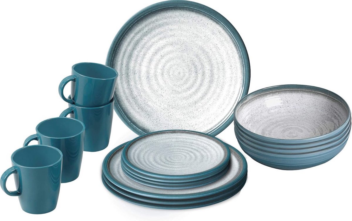 Serviesset 16-delig in Blauw en Grijs voor Buiten en Binnen