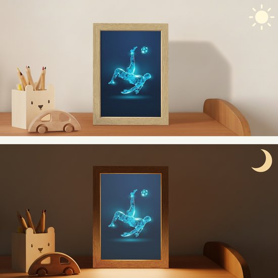Nachtlampje 15x20 cm - Kinder lampje - Voetballer - Blauw - Neon - Tafellamp kinderkamer - Slaapkamer lamp - Bedlamp kinderen - Kinderlampje stopcontact - Wandlamp babykamer - Nachtlampjes van OnlyWow — afbeelding 4