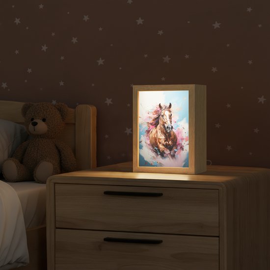 Nachtlampje 15x20 cm - Kinder lampje - Paard - Meisjes - Blauw - Roze - Tafellamp kinderkamer - Slaapkamer lamp - Bedlamp kinderen - Kinderlampje stopcontact - Wandlamp babykamer - Nachtlampjes van Merkloos — afbeelding 2