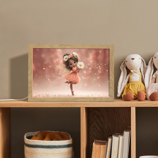 Nachtlampje 30x20 cm - Kinder lampje - Bloemenfee - Roze - Meisje - Tafellamp kinderkamer - Slaapkamer lamp - Bedlamp kinderen - Kinderlampje stopcontact - Wandlamp babykamer - Nachtlampjes van Merkloos — afbeelding 3