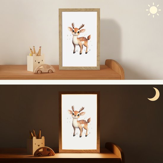 Nachtlampje 20x30 cm - Kinder lampje - Hert - Dier - Bruin - Tafellamp kinderkamer - Slaapkamer lamp - Bedlamp kinderen - Kinderlampje stopcontact - Wandlamp babykamer - Nachtlampjes van Merkloos — afbeelding 4
