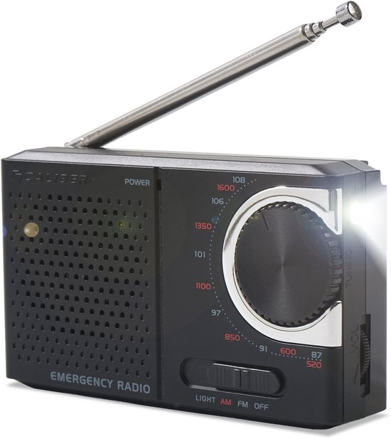 Caliber Noodradio met Zaklamp - Radio op Batterijen - Draagbare Radio - Noodpakket - AM/FM Radio - Koptelefoonaansluiting (HPG311B)