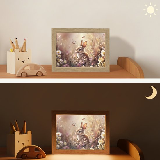 Nachtlampje 20x15 cm - Kinder lamp - Konijntje - Bruin - Bloemen - Vlinders - Tafellamp kinderkamer - Slaapkamer lamp - Bedlamp kinderen - Kinderlampje stopcontact - Wandlamp babykamer - Nachtlampjes van Merkloos — afbeelding 4