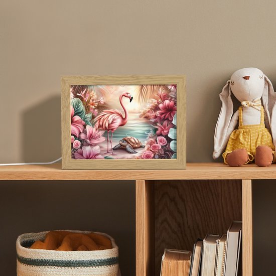 Nachtlampje 20x15 cm - Kinder lamp - Flamingo - Schildpad - Roze - Tafellamp kinderkamer - Slaapkamer lamp - Bedlamp kinderen - Kinderlampje stopcontact - Wandlamp babykamer - Nachtlampjes van Merkloos — afbeelding 3