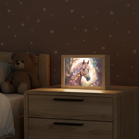 Nachtlampje 20x15 cm - Kinder lamp - Paard - Natuur - Bloemen - Vlinders - Bos - Tafellamp kinderkamer - Slaapkamer lamp - Bedlamp kinderen - Kinderlampje stopcontact - Wandlamp babykamer - Nachtlampjes van Merkloos — afbeelding 2