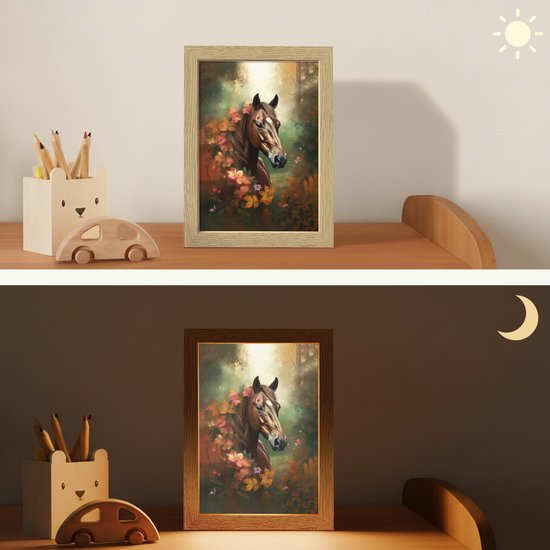 Nachtlampje 15x20 cm - Kinder lampje - Paard - Bloemen - Natuur - Dieren - Bos - Oranje - Tafellamp kinderkamer - Slaapkamer lamp - Bedlamp kinderen - Kinderlampje stopcontact - Wandlamp babykamer - Nachtlampjes van OnlyWow — afbeelding 4