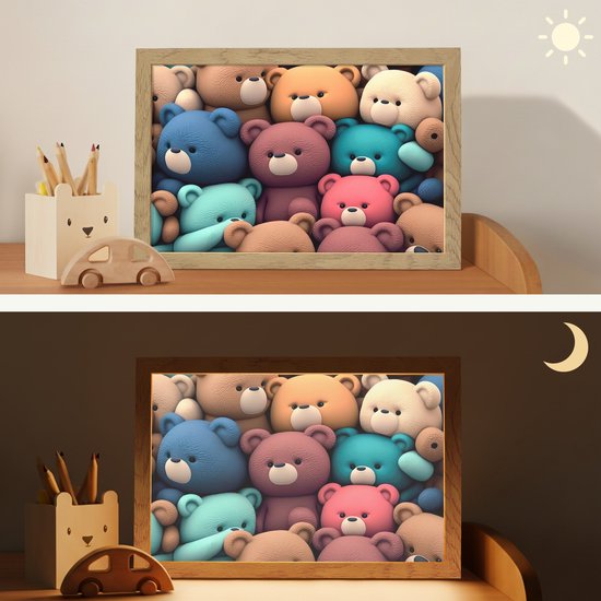 Nachtlampje 30x20 cm - Kinder lampje - Knuffelbeer - Knuffel - Roze - Blauw - Bruin - Kind - Tafellamp kinderkamer - Slaapkamer lamp - Bedlamp kinderen - Kinderlampje stopcontact - Wandlamp babykamer - Nachtlampjes van Merkloos — afbeelding 4