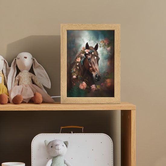 Nachtlampje 15x20 cm - Kinder lampje - Paard - Natuur - Bloemen - Dieren - Bos - Tafellamp kinderkamer - Slaapkamer lamp - Bedlamp kinderen - Kinderlampje stopcontact - Wandlamp babykamer - Nachtlampjes van OnlyWow — afbeelding 3