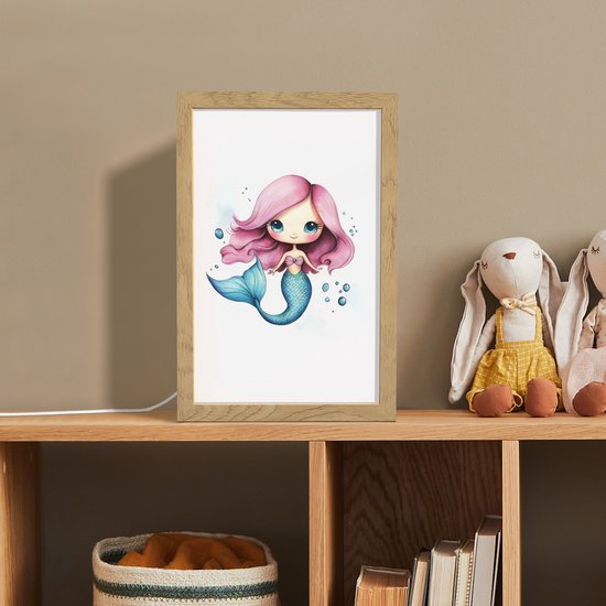 Nachtlampje 20x30 cm - Kinder lampje - Zeemeermin - Roze - Luchtbellen - Tafellamp kinderkamer - Slaapkamer lamp - Bedlamp kinderen - Kinderlampje stopcontact - Wandlamp babykamer - Nachtlampjes van Merkloos — afbeelding 3