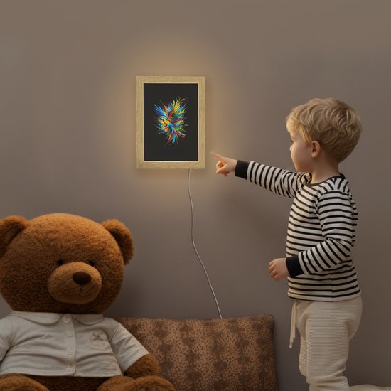 Nachtlampje 15x20 cm - Kinder lampje - Papegaai - Vogel - Dier - Kleurrijk - Verf - Tafellamp kinderkamer - Slaapkamer lamp - Bedlamp kinderen - Kinderlampje stopcontact - Wandlamp babykamer - Nachtlampjes van Merkloos — afbeelding 5