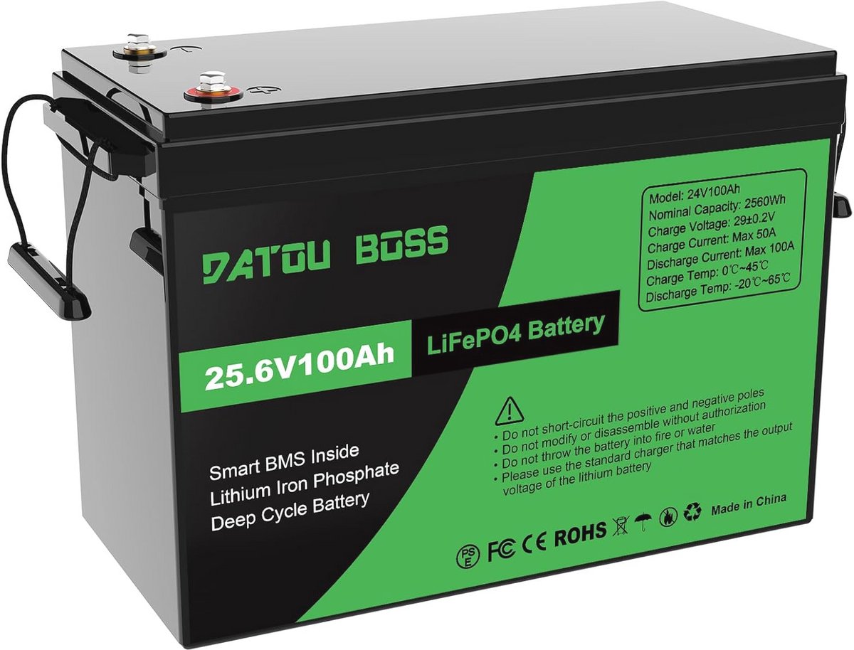 24V 100Ah LiFePO4 Batterij - 2560Wh Lithium Accu met 100A BMS - Ondersteuning voor Seriële/Parallelle Verbinding