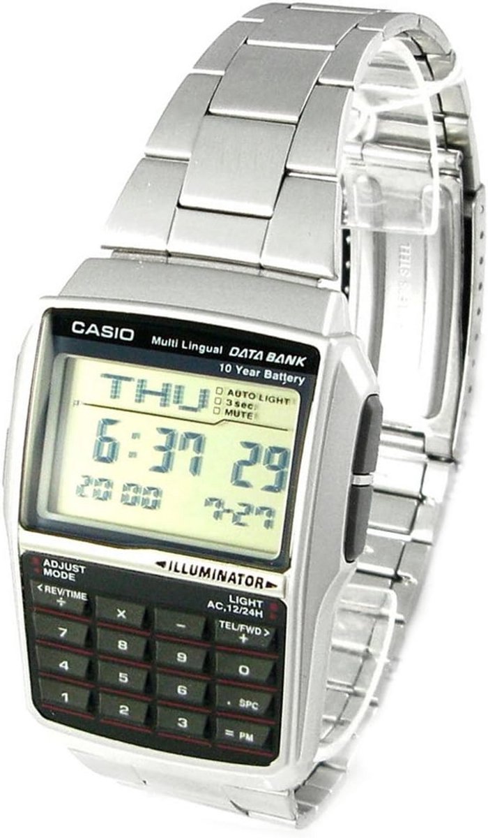 Vintage Rekenmachine Horloge met Databank Functie - Zilver