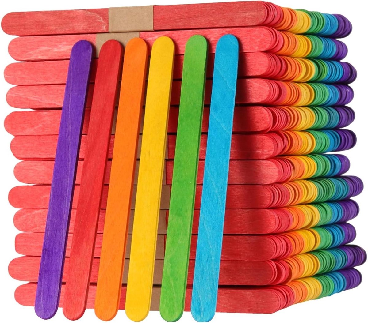 Allecta - Natuurlijke houten ijslollystokjes, 1000 stuks, 10,5 cm - Regenboogkleuren voor knutselen en modelbouw