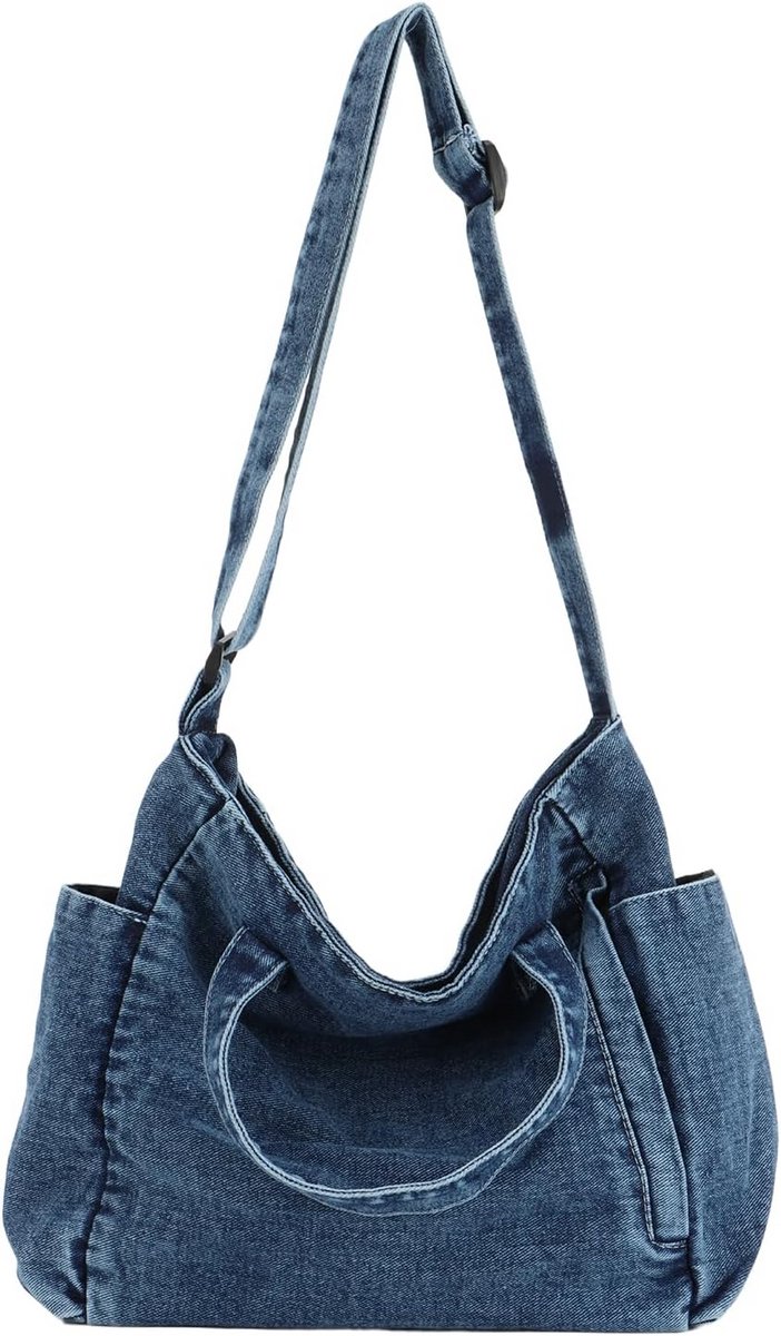 Grote Denim Tote Tas voor Dames met Ritssluiting - Casual Canvas Schoudertas