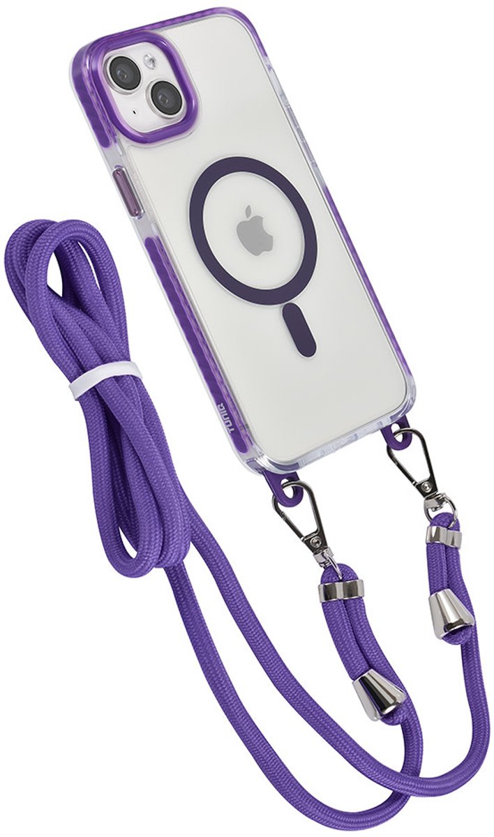 TUNIQ telefoonhoesje voor Apple iPhone 15 Plus - MagSafe backcover met koord - Paars