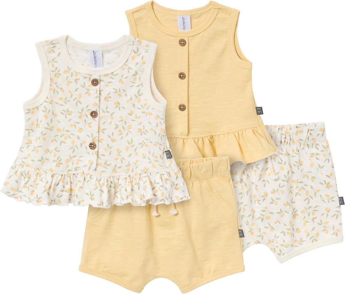 Babymeisjesset met Peplum bovendeel en Shorts, Ivoorkleurig met Citroenprint