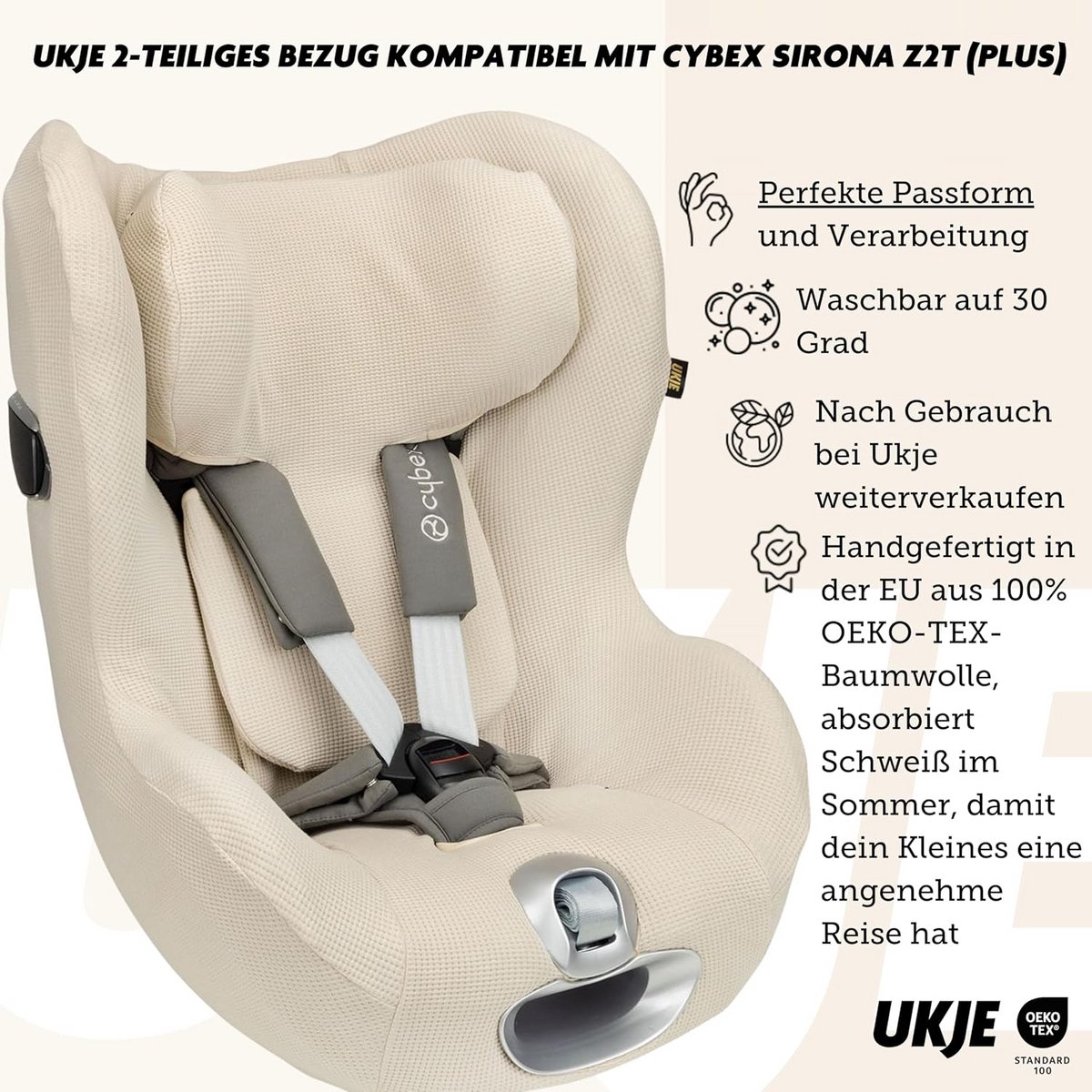 Hoes voor Kinderautostoel voor Cybex Sirona Z & T i-size – Beschermhoes Beige Wafel – foto 2