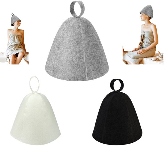 3 stuks - Warmwaterbronbad sauna vilten hoed - Warmte Isolerend Hoofddekking voor Stoombad - Sauna en Stoomkamer Accessoires - saunamuts - vilten kap - vilten kap
