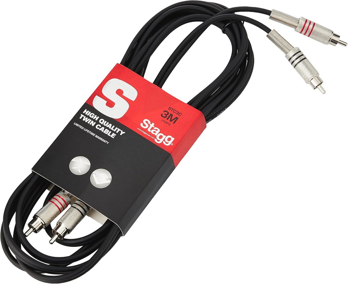 3 m Twin 2 RCA naar 2 RCA Audiokabel - Zwart