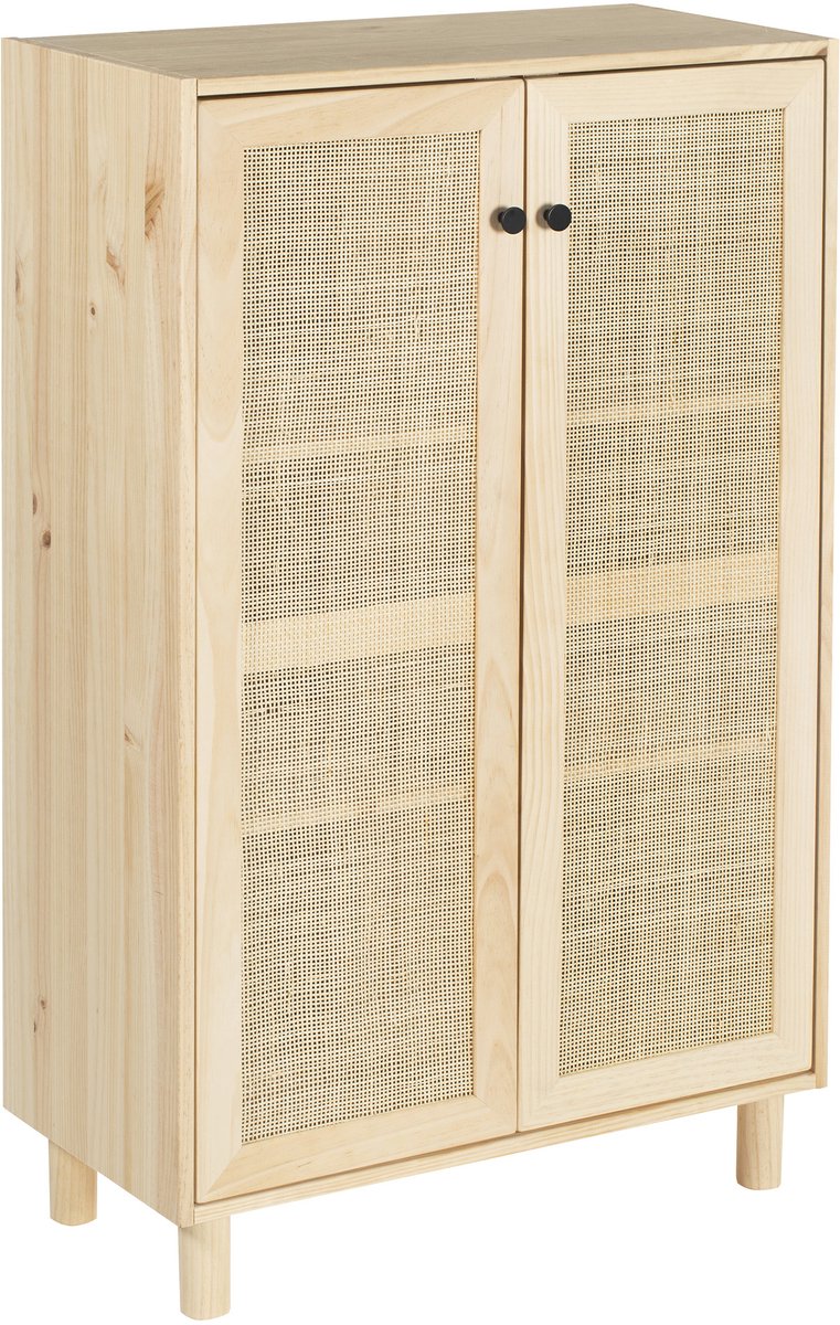 Astigarraga Wandkast Sense - Opbergkast met 2 deuren - Dressoir - 100% massief grenen - Rotan deuren - H:115,5cm x B:70,8cm x D:33cm