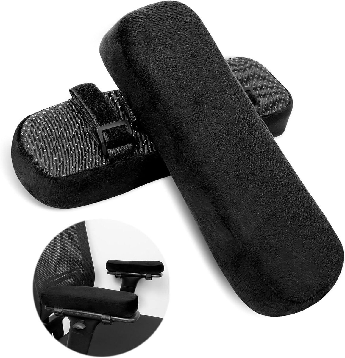Allecta - Set van 2 armleuningkussens - Ergonomische armleuningbeschermers met traagschuim - Zachte armleuningpads voor bureaustoelen, gamingstoelen, rolstoelen - Zwart.
