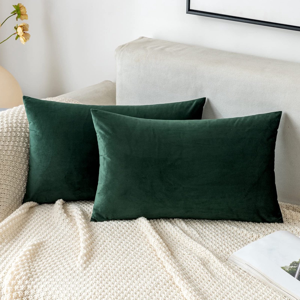 Unyqoos Set van 2 donkergroene fluwelen kussenslopen voor luxe interieurdecoratie