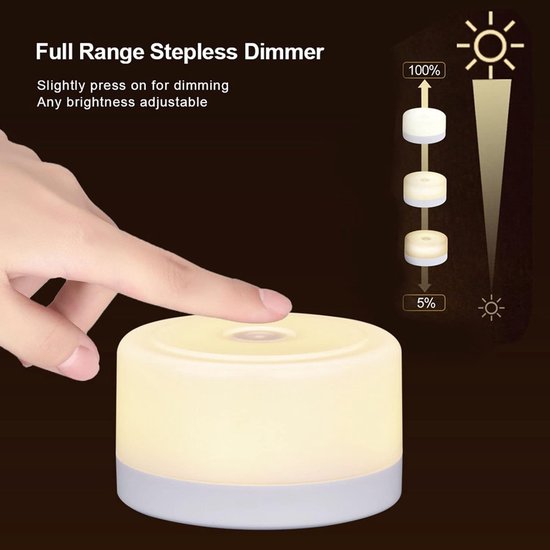 Nachtlampje - Aanraaksensorlampje - Tafellamp - Bedlamp - LED-lampje - USB-oplaadbaar - Warm licht - Dimbaar - Geschikt voor slaapkamer - woonkamer - kinderkamer - Wit - 8*8*4,5cm — afbeelding 4