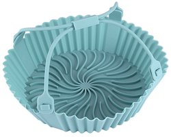 Siliconen bakvorm voor airfryer - Siliconen bakmat - Siliconen bakplaat - Siliconen voering voor airfryer - Multifunctionele siliconen bakmat - 20 x 4,5 cm - Hittebestendig - Met handvat - Geschikt voor airfryers, vlees, groenten en desserts - Blauw