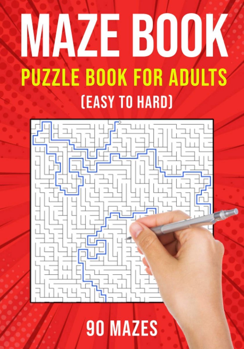 Puzzelboek met 90 doolhoven voor volwassenen en tieners - Moeilijkheidsgraden Makkelijk tot Moeilijk