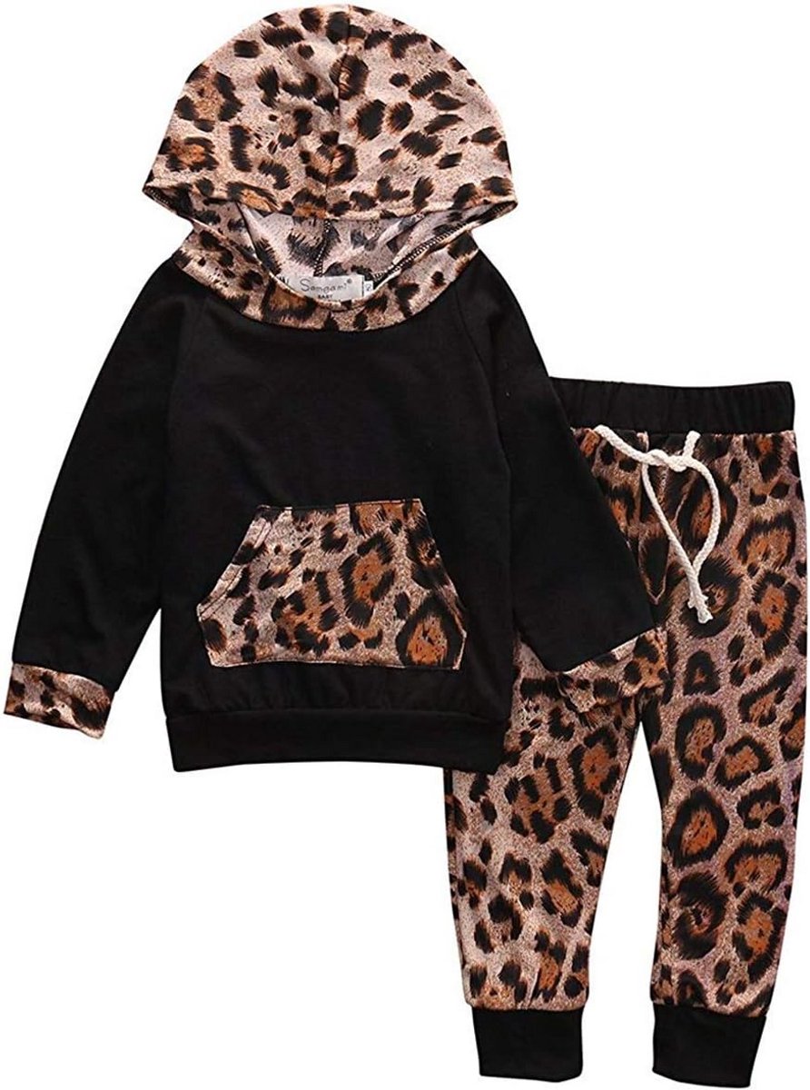 2-Delige Set Baby Meisjes Kleding: Gestreept Hoodie met Bloemenprint en Lange Broek