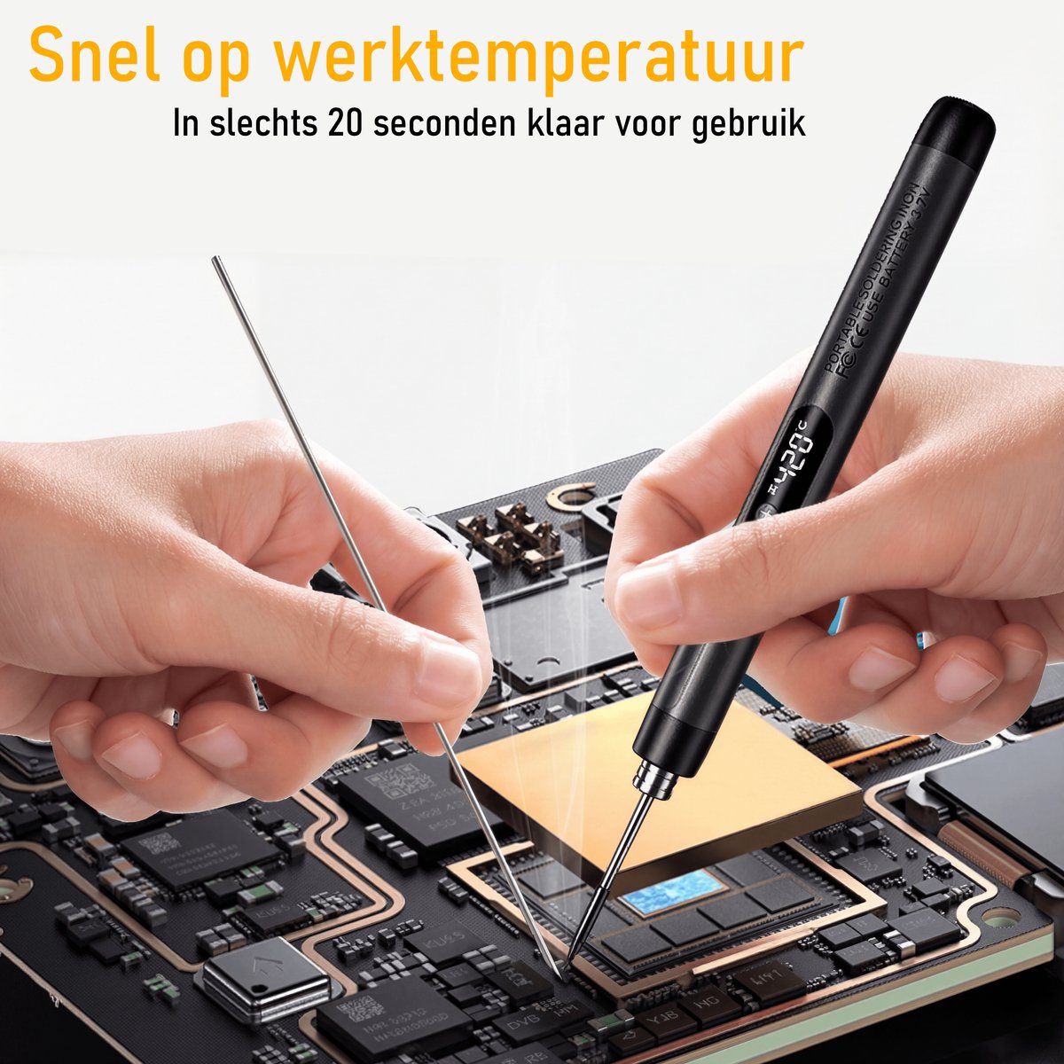 Senzo Draadloze Soldeerbout - Houtbrander - Incl. Soldeertin - Max. 420°C - LCD Scherm — cadeau in Hobby - foto 3