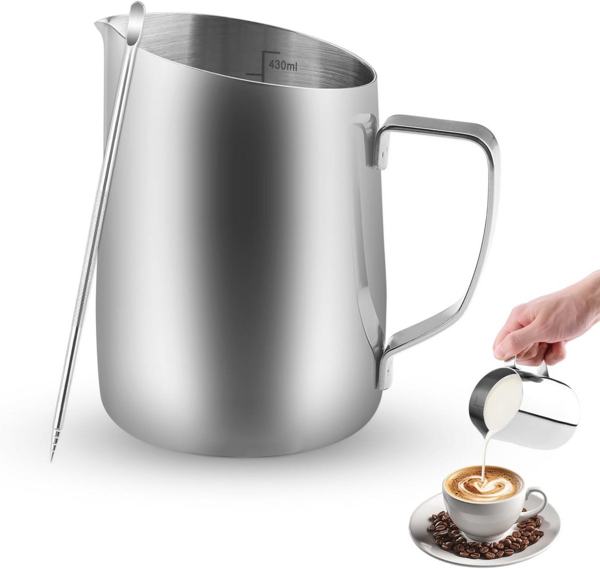 Professioneel Melkkannetje 450 ml RVS voor Cappuccino, Latte Art en Espresso - Vaatwasmachinebestendig