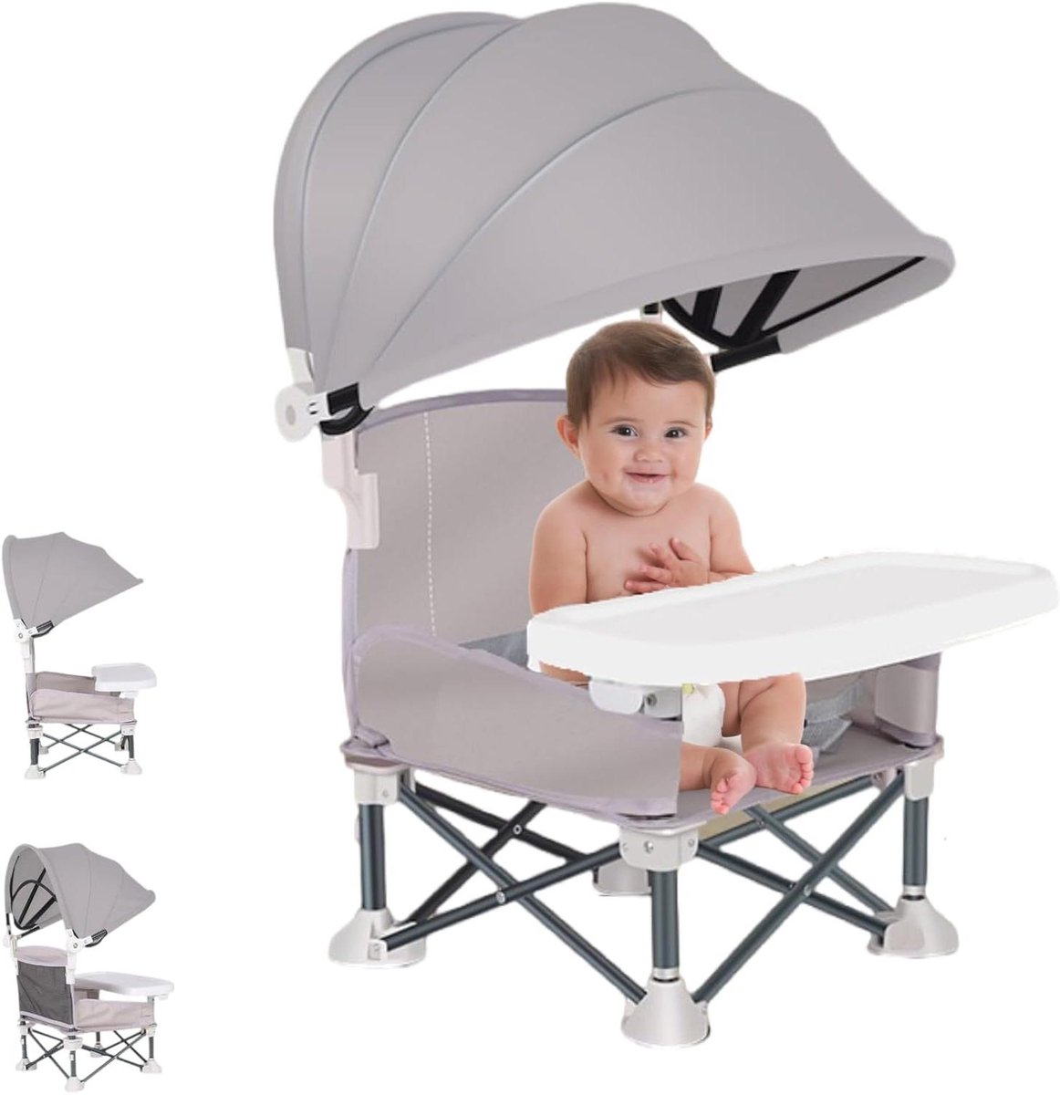 Allecta - Opvouwbare babyverhoger met zonnescherm - Draagbaar en draagbaar - Binnen en buiten - Kinderstoel voor peuters - Voeding en camping