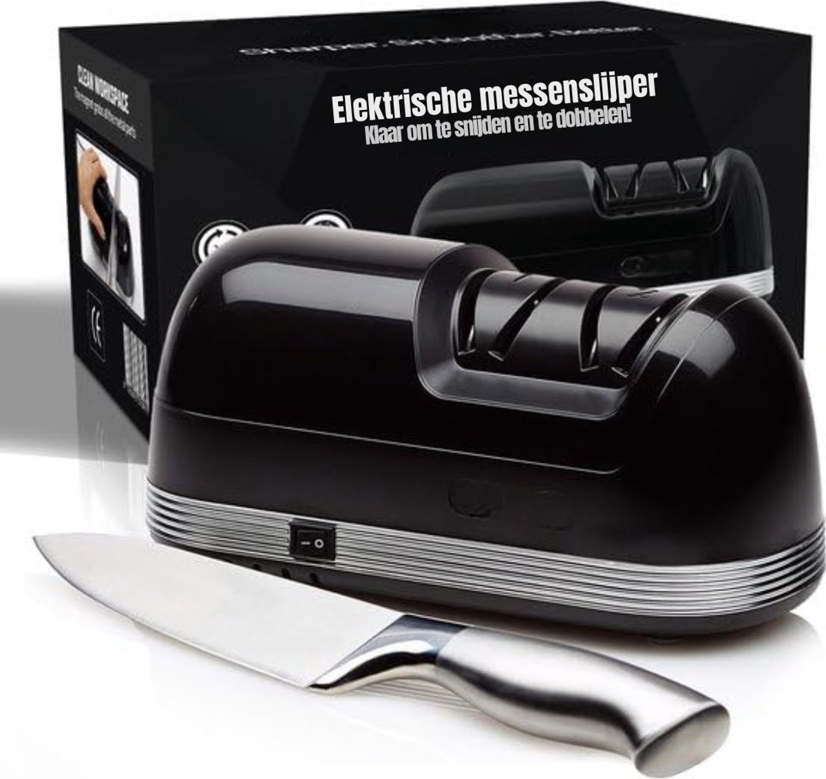RVV® Elektrische messenslijper - Messenslijper - Messenslijpers - Messenslijper elektrisch - Zwart - 21cm x 11cm x 4cm