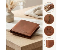 Lundholm Portemonnee heren luxe leer RFID anti-skim - Sundsvall serie portefeuille heren leer - mannen cadeautjes cadeau voor man Billfold Bruin
