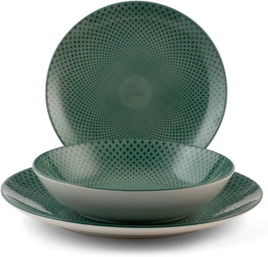 Servizio Tavola 18 Pezzi Aurora Verde - Elegant porselein servies - Groen
