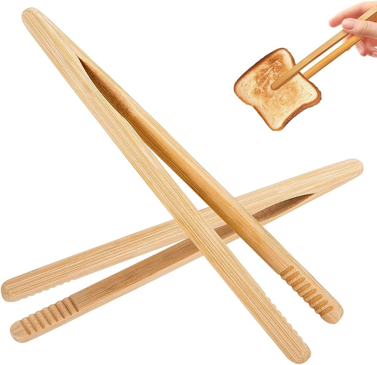 Bamboe toasttang - Antislip ontwerp - Set van 2 - Rood - Hout
