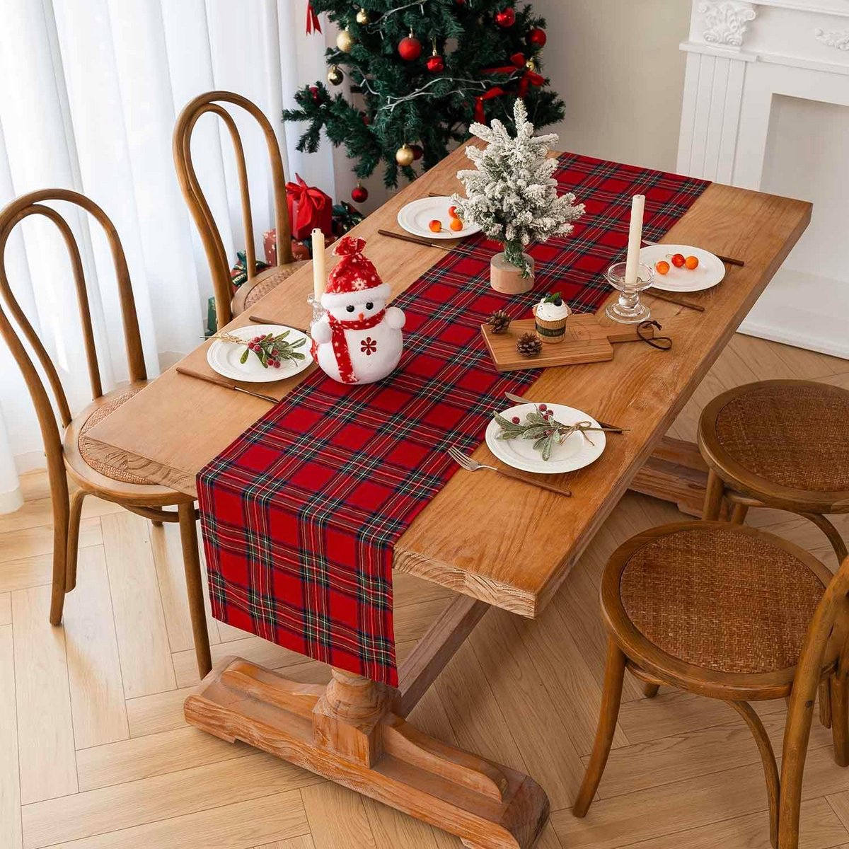 Kerst Tafelloper Rood Groen Schots Ruitpatroon 40x140cm voor Winter & Kerstdecoratie