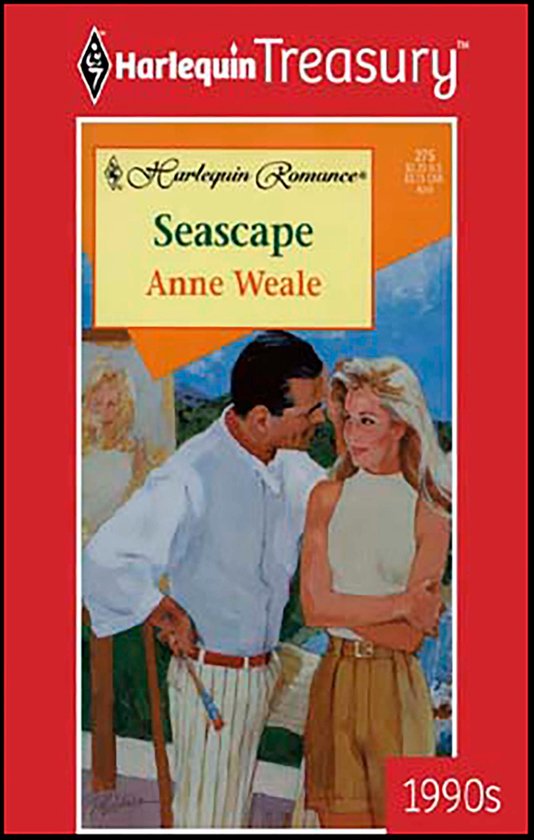 Boekcover met een man en twee vrouwen op een zonnige locatie. "Seascape" door Anne Weale.