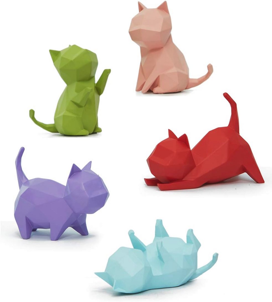 Set van 5 Geometrische Kat Sculpturen voor Decoratie en Geschenk
