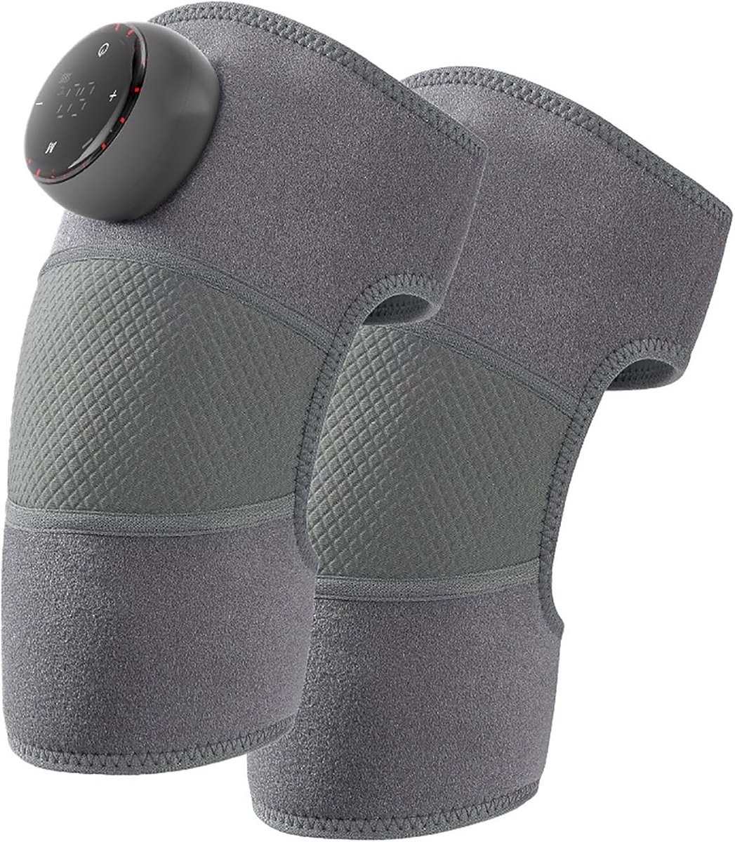 Vibrerende verwarmde kniemassager - schouder beschermers - 3-in-1 elleboogbeschermers - wikkelband - verstelbaar met 5 verwarmingsmodi - draadloze draagbare beenwarmers -2 stuks - grijs