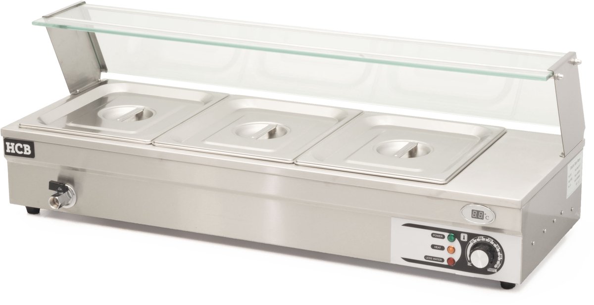 HCB® - Professionele Horeca Bain marie - 3 x 1/2 GN - 230V - RVS / INOX - Buffetwarmer Elektrisch - 36.5x95x33 cm (DxBxH) - 12 kg - 7284