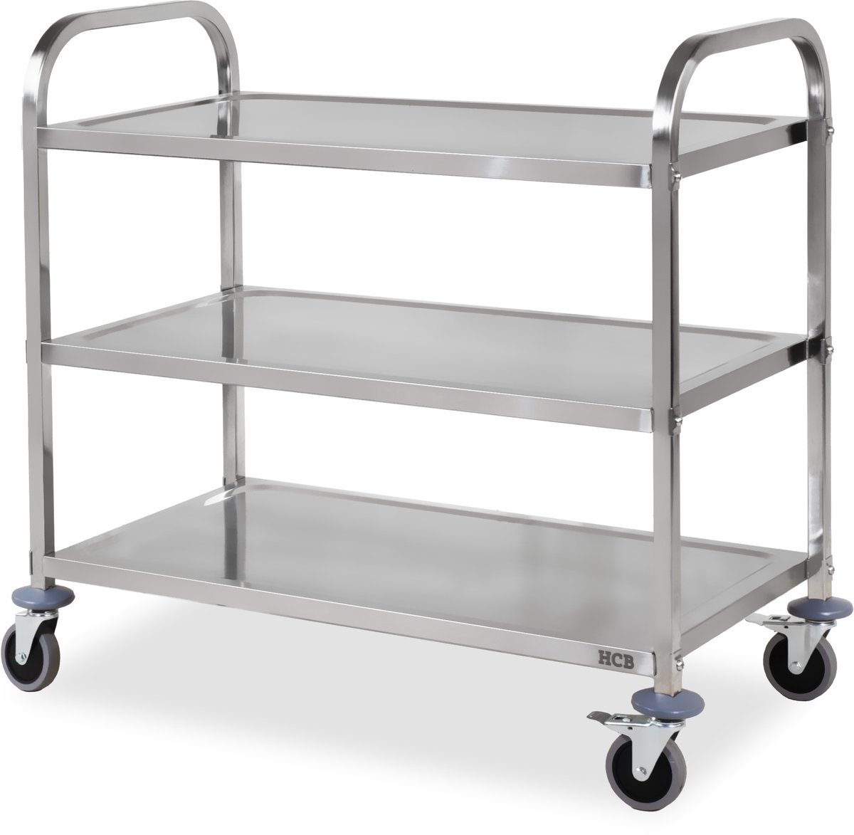 HCB® - Professionele Horeca Serveerwagen op wieltjes - 3 lagen - RVS / INOX keuken trolley - Serveerkar - Roltafel - keukentrolley industrieel - 51x95x94 cm (DxBxH) - 15 kg - 2500