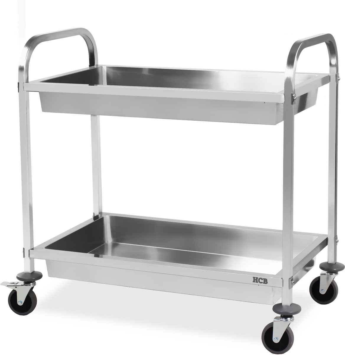 HCB® - Professionele Horeca Serveerwagen op wieltjes - 2 bakken - RVS / INOX keuken trolley - Serveerkar - Roltafel - keukentrolley industrieel - 50x95x94 cm (DxBxH) - 15 kg - 8665