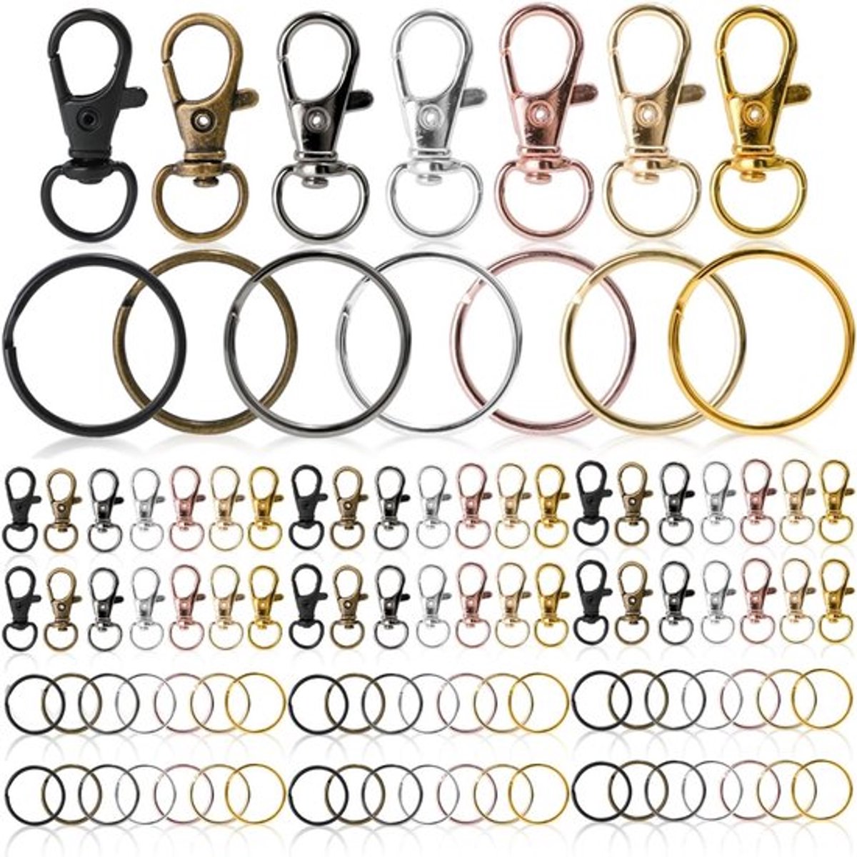 Metalen draaibare kreeftsluitingen en sleutelringringen - 100 stuksSleutelhangerclips - 50 stuksSleutelhangers sleutelhangerhaken met splitringen - 50 stuks