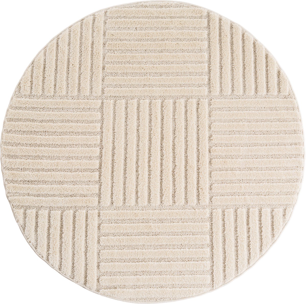 Muratap Japandi Art Kubic - Rond Scandinavisch Vloerkleed - Laagpolig Effen - Creme Wit- 80 CM Ø