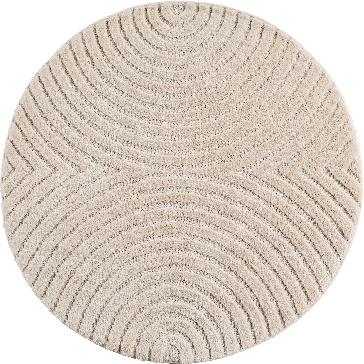 Muratap Japandi ART - Rond Scandinavisch Vloerkleed - Laagpolig Effen - Creme Wit- 80 CM Ø