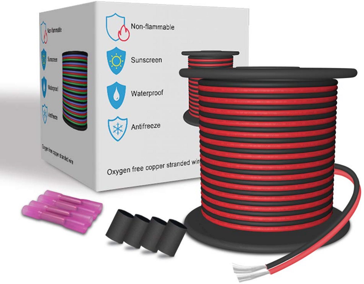 20 M 22AWG Verlengdraad Verbindingsdraad Rood & Zwart Gestrande Draad voor LED Strip